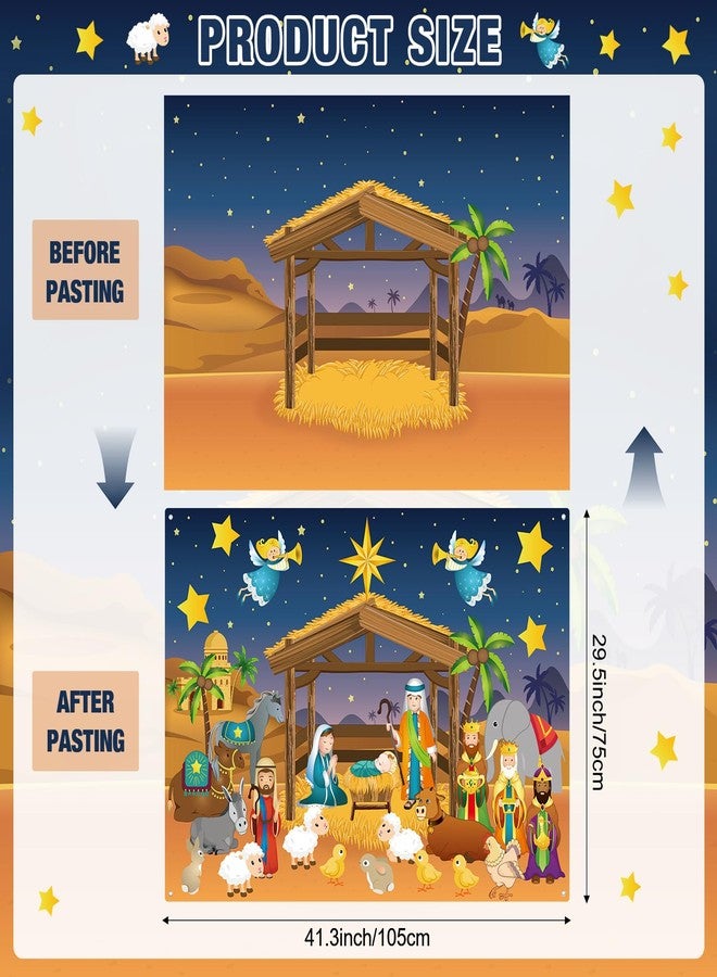 لوحة قصة ميلاد المسيح من اللباد من MiniInflat بطول 3.4 قدم، مجموعة أشغال يدوية لعيد الميلاد، ديكور حائط ديني لعيد الميلاد، زينة للعطلات، الكنيسة، مدرسة الأحد (35، ميلاد المسيح) - Image 2